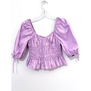 Staud Faye Puff Sleeve Crop Top Purple Lilac Size 2